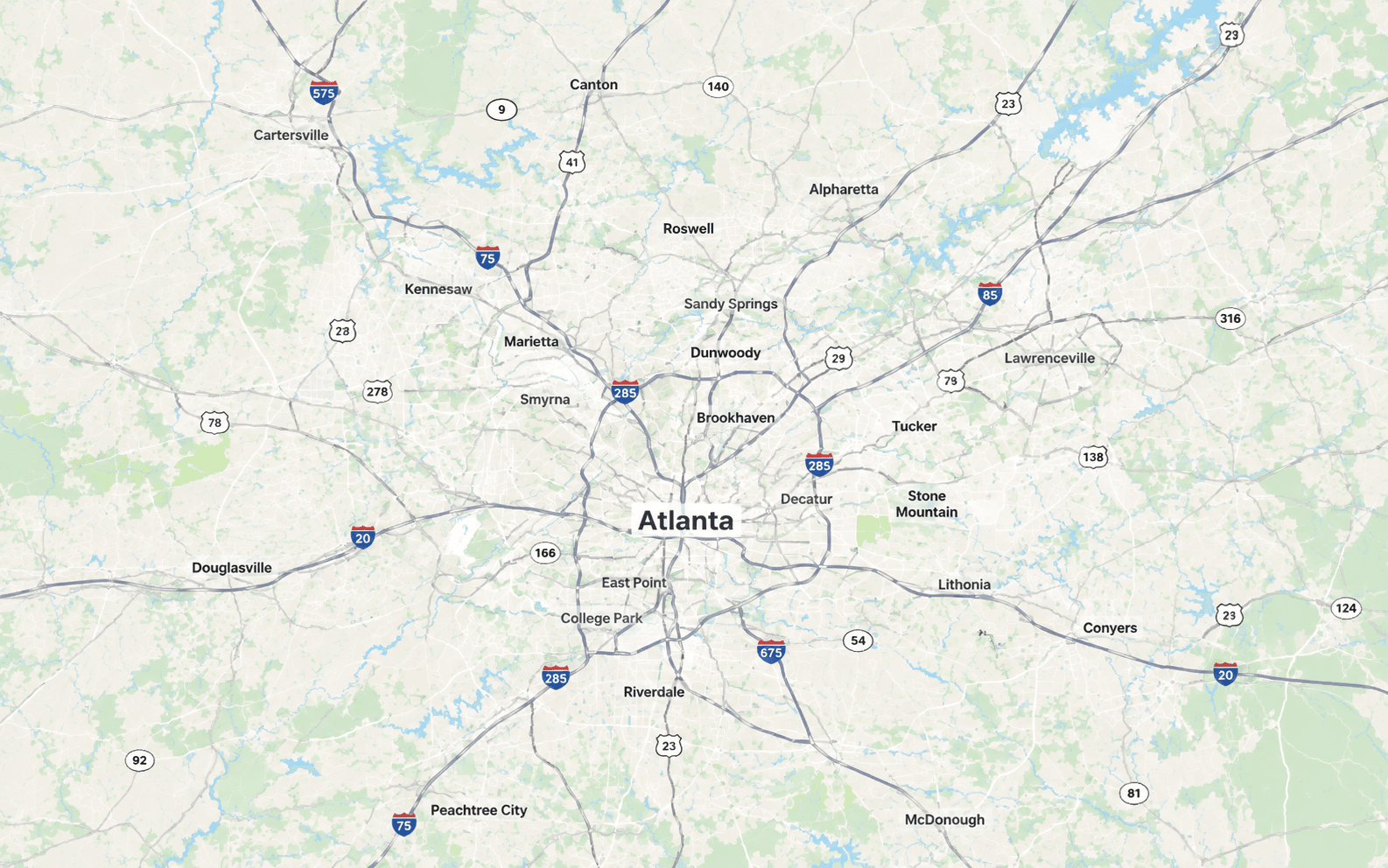Metro Atlanta service area map