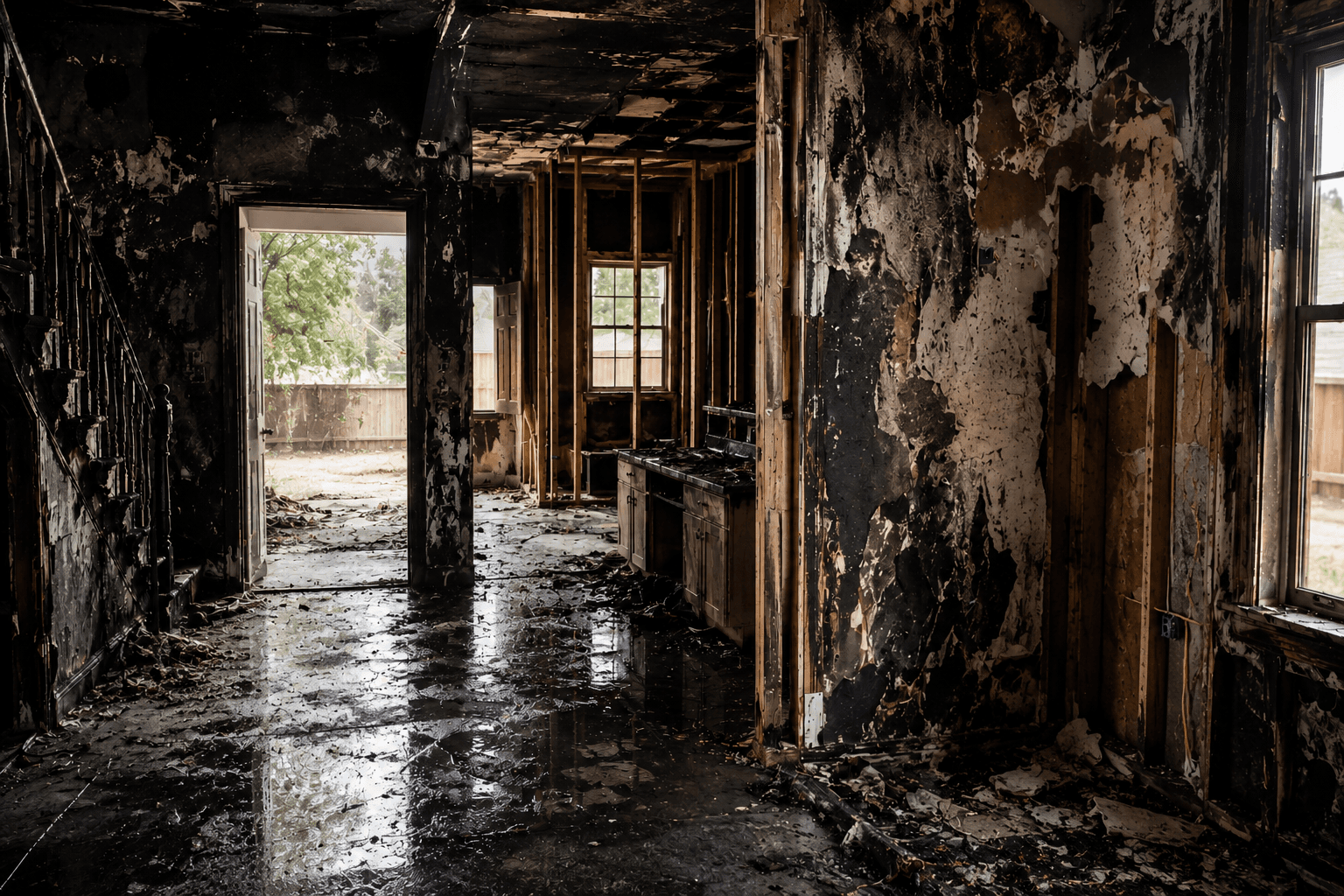 Fire damaged interior requiring restoration